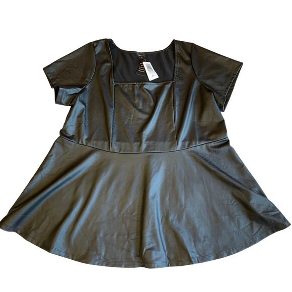 NWT Torrid Whimsygoth Faux Leather Black Square Neck Cap Sleeve Peplum Top 3X - Picture 1 of 9